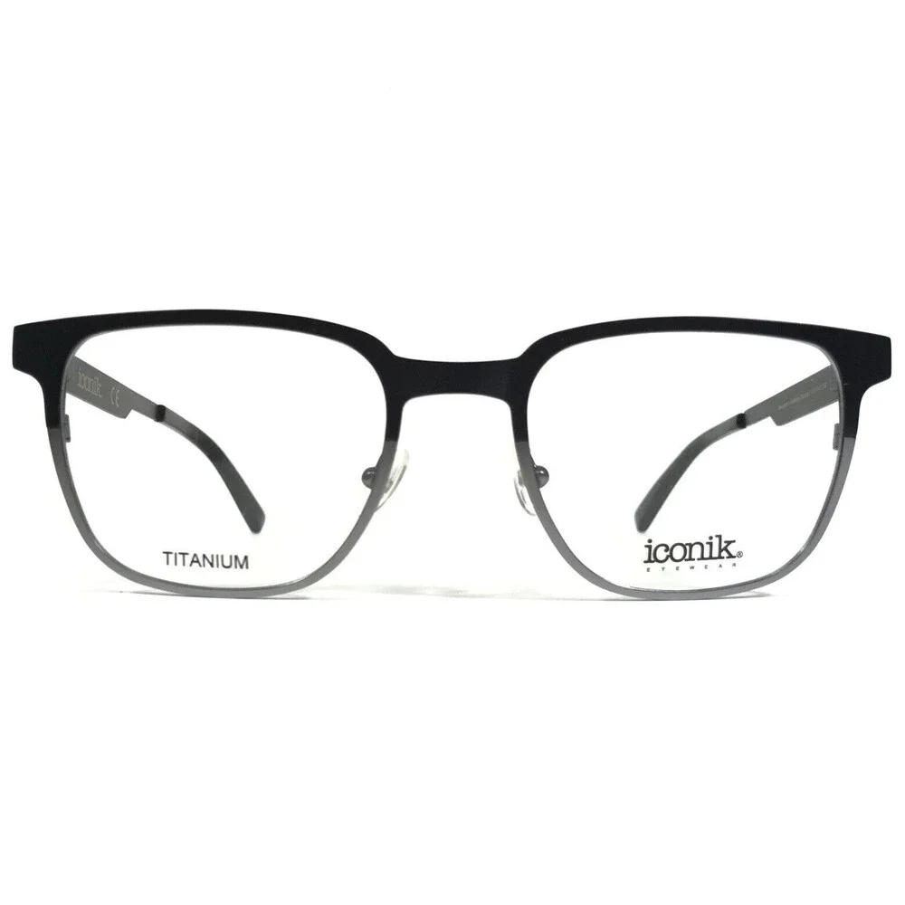 Iconik Eyeglasses Frames George C02 Black Grey Square Full Rim 51-20-140